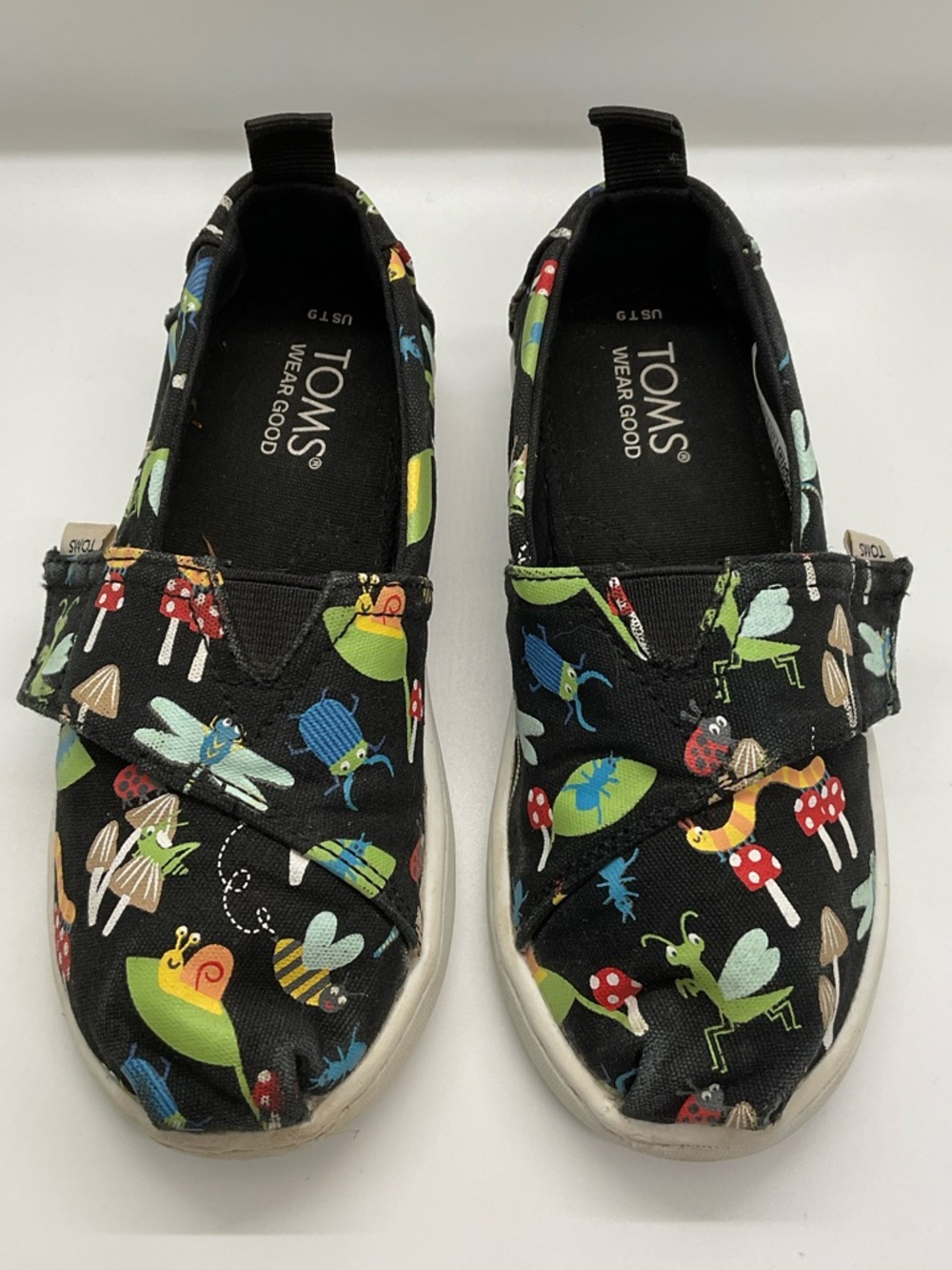 TOMS Classic Alpargata Moccasin Style Shoe Youth Toddler Sz 9C Black w/BUGS!
